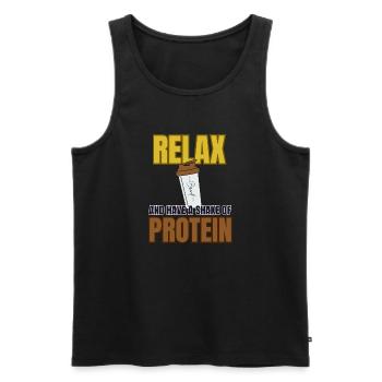 Relax and have a Shake of Protein - Männer Premium Bio Tank Top - Schwarz - Vorne - Michal (187cm)