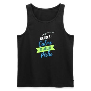 GARDEZ CALME ET ALLER PECHE - Débardeur bio Premium Homme - noir - Devant - Michal (187cm)