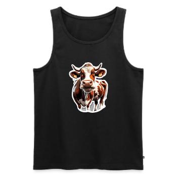 Vache brune / Animal / Lait / Ferme / Grange - Débardeur bio Premium Homme - noir - Devant - Michal (187cm)