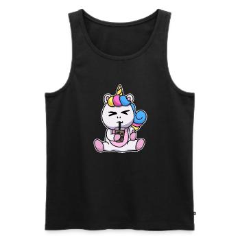 Bubble Tea Drinking Unicorn Anime Kawaii - Men's Premium Organic Tank Top - black - Front - Michal (187cm)