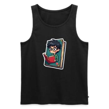 BOOK NERD - Men's Premium Organic Tank Top - black - Front - AI Model Male 178 light (178cm)