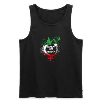 Femmes Vie Liberté,Liberté,Iran,Papillons - Débardeur bio Premium Homme - noir - Devant - Michal (187cm)