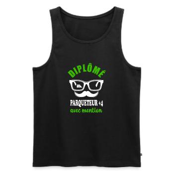 Diplôme parqueteur +4 avec mention t-shirt - Débardeur bio Premium Homme - noir - Devant - Michal (187cm)