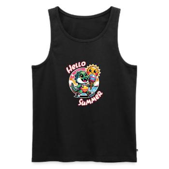Hallo Sommer lustiges Krokodil mit großer Eistüte - Männer Premium Bio Tank Top - Schwarz - Vorne - Michal (187cm)