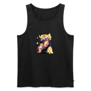 Woman, flowers, Asian, illustration, butterfly - Men's Premium Organic Tank Top - black - Front - Michal (187cm)