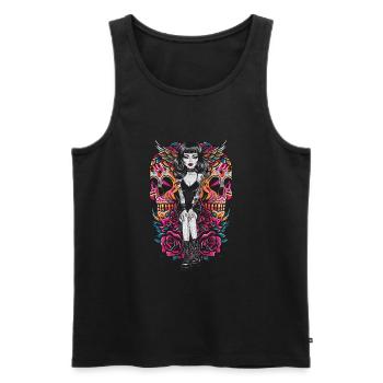 Gothic Tattooed Frau mit Kunstwerk und Rosen - Männer Premium Bio Tank Top - Schwarz - Vorne - AI Model Male 178 light (178cm)