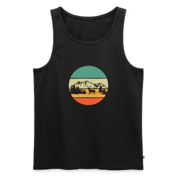 Gebirge Wanderer Hirsch Wald Wandern Retro Natur - Männer Premium Bio Tank Top - Schwarz - Vorne - Michal (187cm)