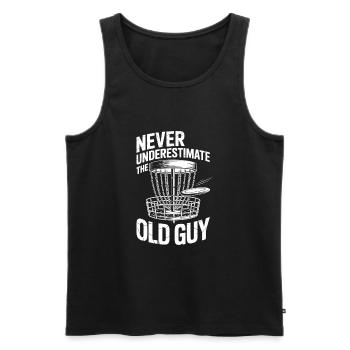 Never Underestimate the old guy disc golfing - Männer Premium Bio Tank Top - Schwarz - Vorne - Michal (187cm)