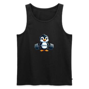 Penguin Haltère Fitness Entraînement Fort - Débardeur bio Premium Homme - noir - Devant - Michal (187cm)