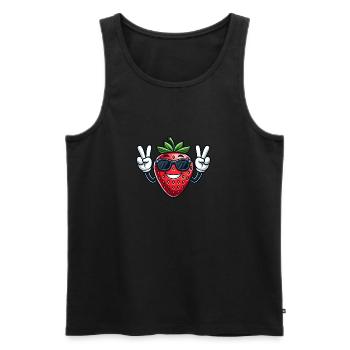 Süße Cartoon-Erdbeere Peace Fruchtig - Männer Premium Bio Tank Top - Schwarz - Vorne - Michal (187cm)