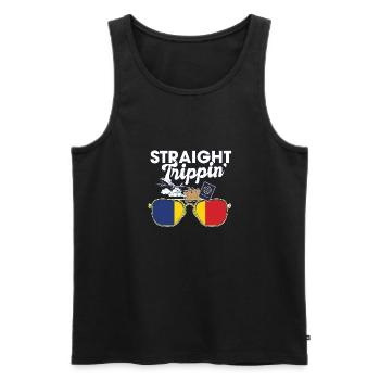 Straight Trippin' ' Roumanie Vacances Tour Voyage - Débardeur bio Premium Homme - noir - Devant - AI Model Male 178 light (178cm)