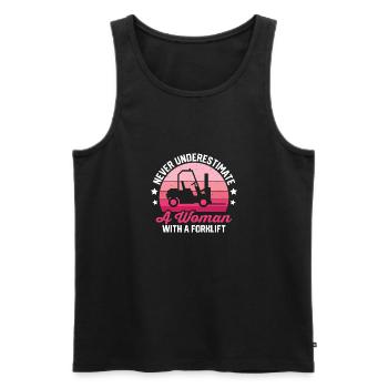 Retro Never Underestimate Woman Forklift Forklift - Männer Premium Bio Tank Top - Schwarz - Vorne - AI Model Male 178 light (178cm)