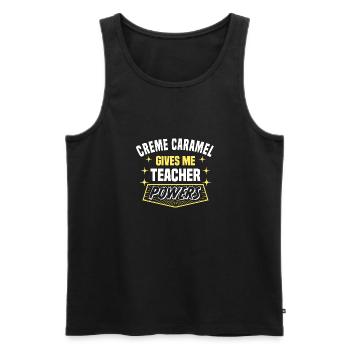 Creme Caramel Gives Me Teacher Powers Funny - Men's Premium Organic Tank Top - black - Front - AI Model Male 178 light (178cm)