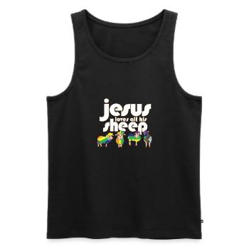 Fier allié Jésus aime tous ses moutons LGBTQ Gay - Débardeur bio Premium Homme - noir - Devant - AI Model Male 178 light (178cm)
