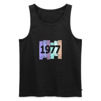 Oldtimer 1977 - Men's Premium Organic Tank Top - black - Front - AI Model Male 178 light (178cm)