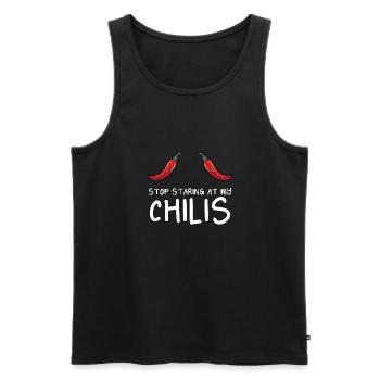 Funny Stop Staring At My Chilis Hot Spicy Food Red - Männer Premium Bio Tank Top - Schwarz - Vorne - AI Model Male 178 light (178cm)