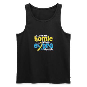 Aimez-moi avec un syndrome de Down Chromie supplémentaire - Débardeur bio Premium Homme - noir - Devant - Michal (187cm)