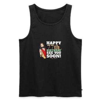 Happy 77th Birthday See You Soon Funny Jesus Meme - Men's Premium Organic Tank Top - black - Front - AI Model Male 178 light (178cm)