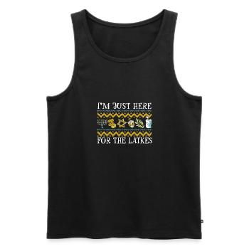 Jewish Hanukkah Ugly Christmas I'm Just Here for - Men's Premium Organic Tank Top - black - Front - AI Model Male 178 light (178cm)