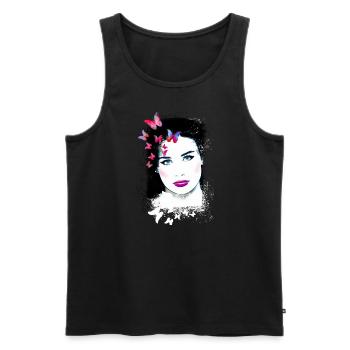 Woman, Green Eyes,Butterflies, Face,Painting - Men's Premium Organic Tank Top - black - Front - Michal (187cm)