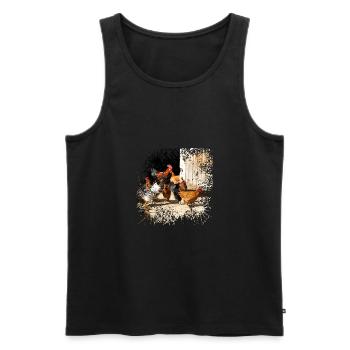 Happy chickens on the farm - Men's Premium Organic Tank Top - black - Front - AI Model Male 178 light (178cm)