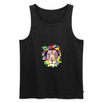 Bunter Löwenkopf - Männer Premium Bio Tank Top - Schwarz - Vorne - Michal (187cm)