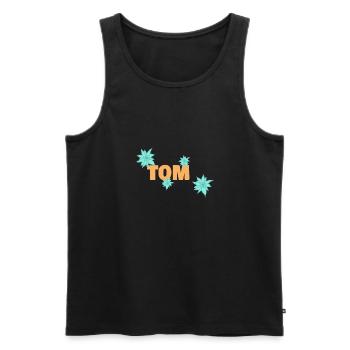 First name Tom - Men's Premium Organic Tank Top - black - Front - AI Model Male 178 light (178cm)