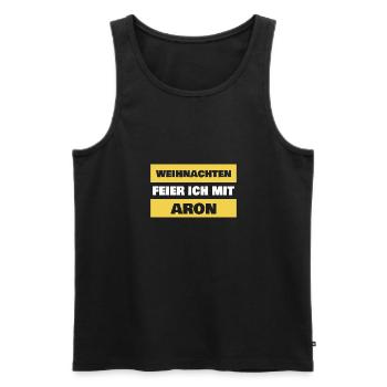 First name Aron - Men's Premium Organic Tank Top - black - Front - AI Model Male 178 light (178cm)
