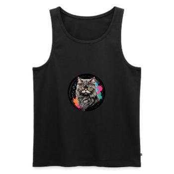 Portrait mignon de chat persan avec des éclaboussures de couleur - Débardeur bio Premium Homme - noir - Devant - Michal (187cm)