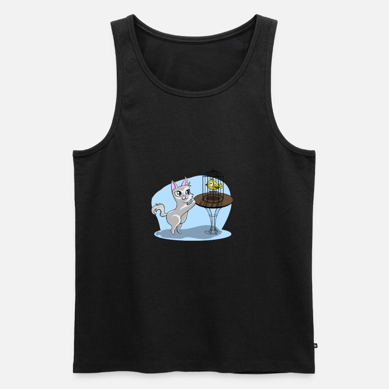 Katze mit Vogel - Männer Premium Bio Tank Top - Schwarz