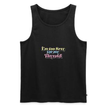 Trop sexy pour mon guerrier papillaire du cancer de la thyroïde - Débardeur bio Premium Homme - noir - Devant - AI Model Male 178 light (178cm)