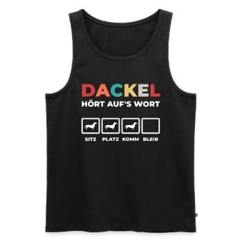 Dackel hört aufs Wort - Männer Premium Bio Tank Top - Schwarz - Vorne - Michal (187cm)