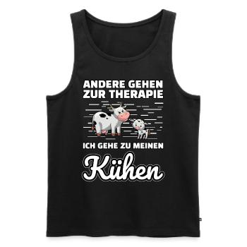 Kuh Threapie lustiger Spruch - Männer Premium Bio Tank Top - Schwarz - Vorne - Michal (187cm)