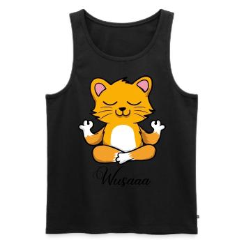 Auszeit Durchatmen Wusaaa Katze - Männer Premium Bio Tank Top - Schwarz - Vorne - Michal (187cm)