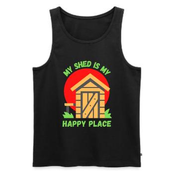 My Shed Is My Happy Place - Men's Premium Organic Tank Top - black - Front - AI Model Male 178 light (178cm)