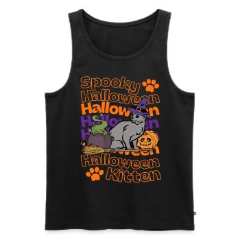 Chat d’Halloween bleu russe Spooky Halloween Cat - Débardeur bio Premium Homme - noir - Devant - Michal (187cm)