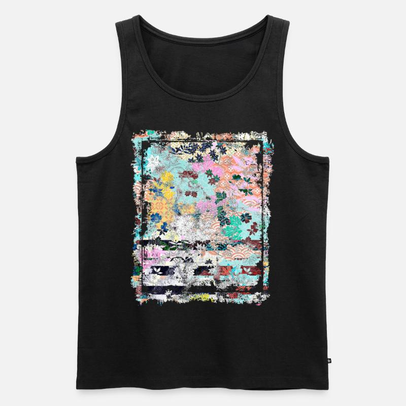 Japanisches Blumenmuster Chrysanthemenkirsche - Männer Premium Bio Tank Top - Schwarz