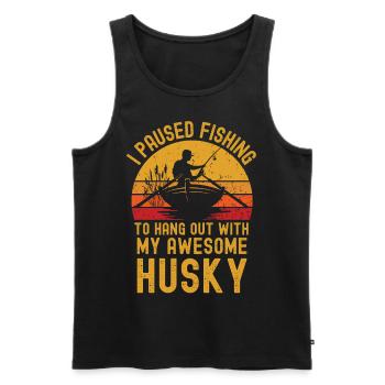 Fishing, fishing and husky - Men's Premium Organic Tank Top - black - Front - Michal (187cm)