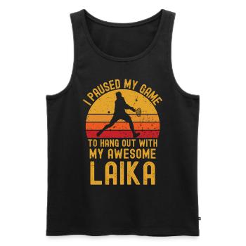 Tennis and Laika - Men's Premium Organic Tank Top - black - Front - AI Model Male 178 light (178cm)