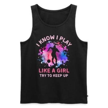 Frauen Fußball Mädchen - Männer Premium Bio Tank Top - Schwarz - Vorne - Michal (187cm)