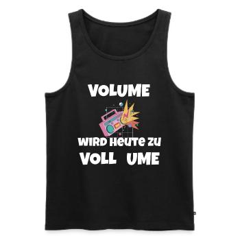 "VOLUME wird zu VOLL UME" für Hausparty in Kärnten - Männer Premium Bio Tank Top - Schwarz - Vorne - AI Model Male 178 light (178cm)