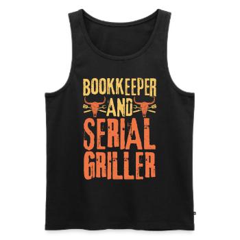 Bookkeeper and Serial Griller - Men's Premium Organic Tank Top - black - Front - AI Model Male 178 light (178cm)