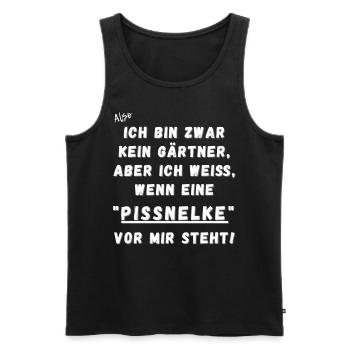 Ich bin zwar kein Gärtner. Nelke vor mir. - Männer Premium Bio Tank Top - Schwarz - Vorne - AI Model Male 178 light (178cm)