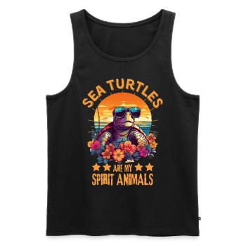 Sea turtle with sunglasses on the beach - Men's Premium Organic Tank Top - black - Front - Michal (187cm)