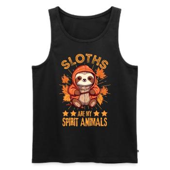 Lustiges Faultier mit Herbstlaub - Männer Premium Bio Tank Top - Schwarz - Vorne - Michal (187cm)