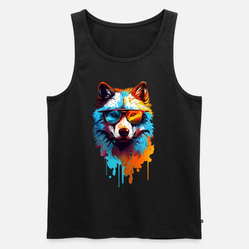 Bunter Wolf mit Sonnenbrille - Männer Premium Bio Tank Top - Schwarz
