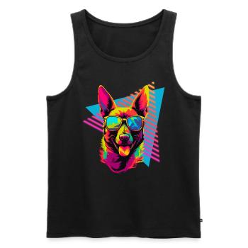 Malinois belge avec des lunettes de soleil style années 80 - Débardeur bio Premium Homme - noir - Devant - Michal (187cm)