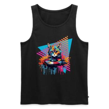Cat Vinyl Record 80s Style - Men's Premium Organic Tank Top - black - Front - Michal (187cm)