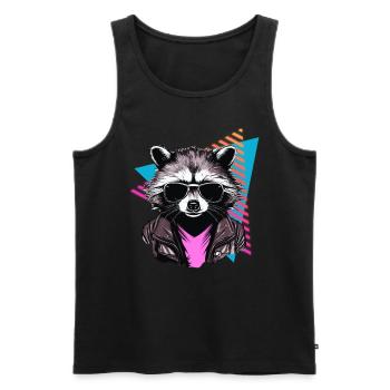 Raccoon with sunglasses 80s style - Men's Premium Organic Tank Top - black - Front - AI Model Male 178 light (178cm)