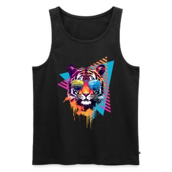 Tiger with sunglasses 80s style - Men's Premium Organic Tank Top - black - Front - AI Model Male 178 light (178cm)